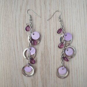 Vintage Y2K Purple Beaded Dangle Earrings | Asymmetrical Boho Glam